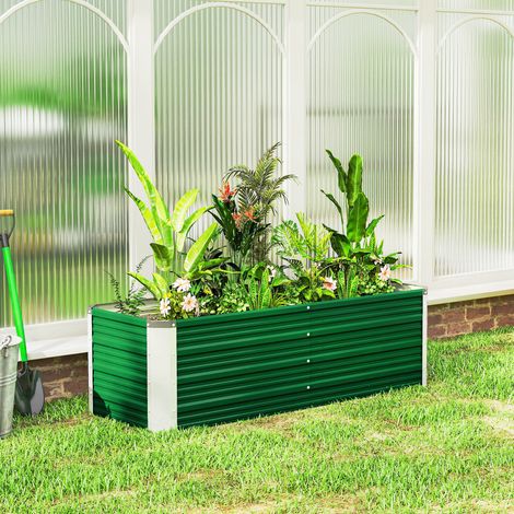 Macetero sin fondo con 2 zonas de cultivo, de acero, 125 x 47 x 44 cm, verde. (1/5)