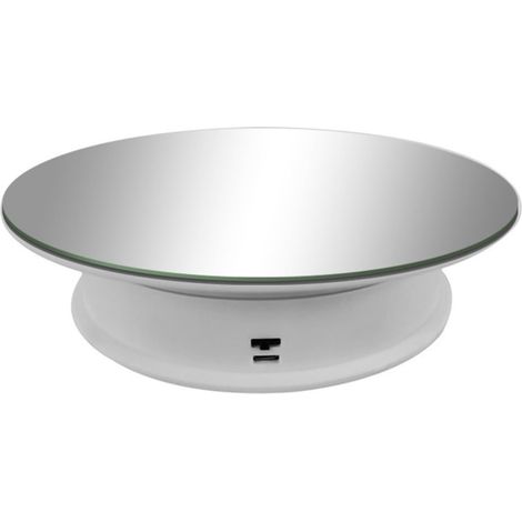 Présentoir rotatif électrique, plateau tournant à 360° à double vitesse pour bijoux, montre, figurine, cosmétiques, photographie, vente au détail (blanc brillant) (1/5)