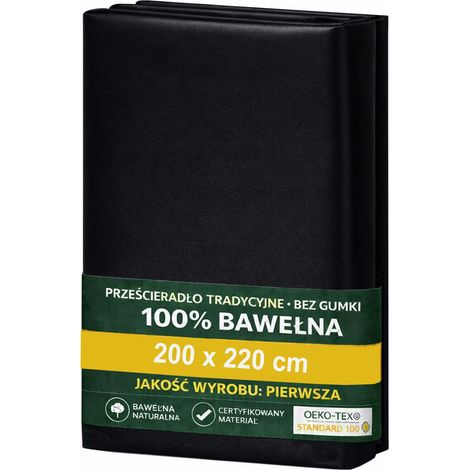 Lenzuolo con angoli elasticizzati tradizionale, 100% cotone, 200x220 cm, nero (1/5)