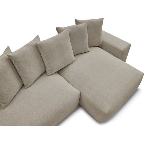 BOBOCHIC - Canapé d'angle fixe réversible VOLTAIRE tissu chiné avec pouf Taupe (1/5)