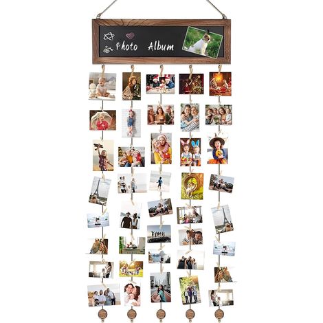 Pele Mele Photo Mural, Cadre Photo Postale Bois Cadre Photo Pele Mele Avec Tableau à Messages Et 30 Pinces à Photos Cadre Mural pour Photos, Cartes Postales, Peintures (1/5)