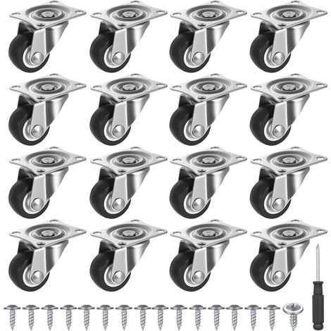 16 Pièces Mini Roulettes Pivotantes 360°, Petites Roues en Caoutchouc Silencieuses, Patins Pivotants pour Table, Armoire, Boîte et Divers Meubles (1/5)