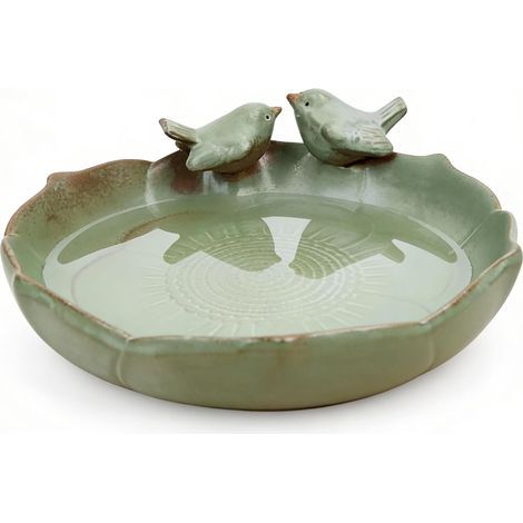 Vogelbad, glasierte Keramik, 24 x 5,3 cm, Vogeldekoration, wetterfest, für Garten und Balkon (1/5)