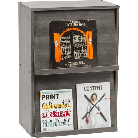 Iris Ohyama, Meuble, Bibliothèque, Étagère de rangement, 2 portes rabattables, Design, Solide, Moderne, Multi-usage, Bureau, Chambre, Salon - Flap Rack CHR-2 - Chêne Gris
