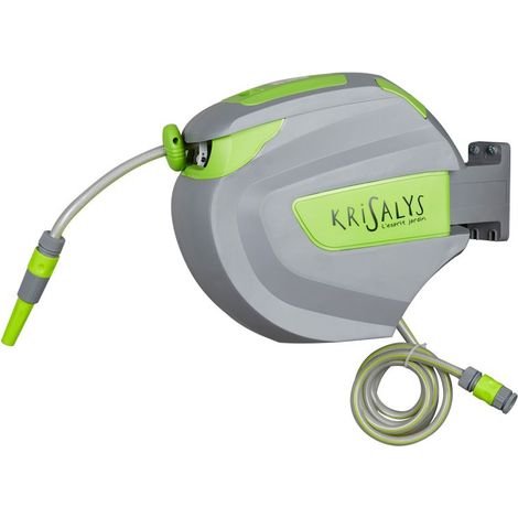Enrouleur tuyau arrosage 20m Ø15mm – Dévidoir mural automatique pivotant 180° – Guidage anti-vrillage – PVC renforcé – Krisalys (1/5)