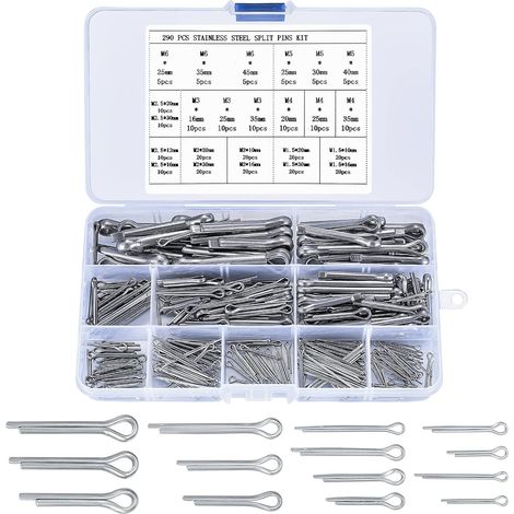 290 Pièces Coffret de Goupilles Fendues, Goupilles Fendues Acier Inoxydable, Goupilles Clips Fendues de Sécurité à Ressort de Verrouillage pour Voitures (1/5)