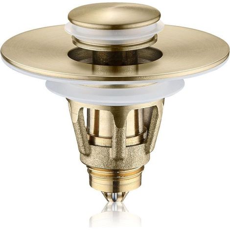 Universal Bathroom Sink Stopper - Bounce Wash Basin Drain Filter, Stainless Steel Pop Up Drain Stopper, Bullet Core Push Type Sink Stopper, Sink Drain Plug with Anti-Clogging Strainer, Brushed Gold1 (1/5)