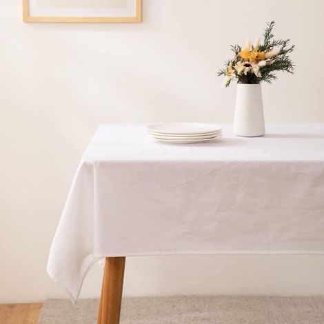 Nappe 140x180 cm, 100% coton, aspect lin, blanc