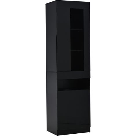 Schwarze LED-Vitrine 50x40x180 cm aus Spanplatte mit Glasböden MODENUIT (1/5)