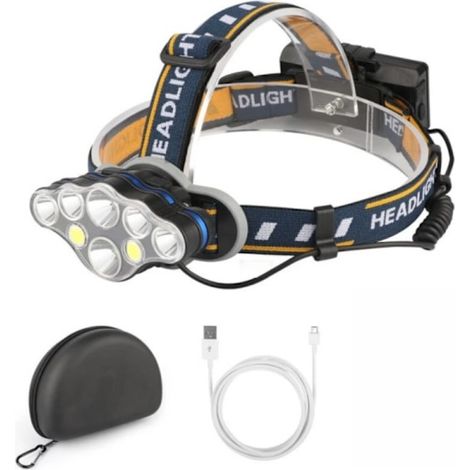 Lampe frontale rechargeable USB 8 LED 18 000 lumens, lampe frontale puissante étanche pour camping, escalade, randonnée (1/3)