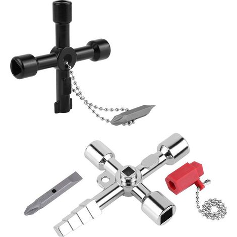Clé Universelle Armoire Electrique Clé Triangle Clé Carré 4 en 1 Multifonctions Croix Clé pour Radiateurs Gaz Électrique Boîtes de Compteur Robinet Serrure 2 Pièces (1/5)