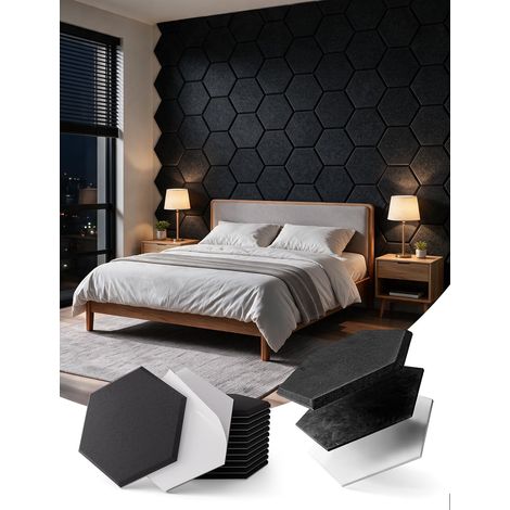 Isolation phonique avec MLV hexagone panneau revetement mural autocollant, lot de 12 panneaux insonorisation panneaux et bruit isolant pour mur, plafond, porte, chambre, studio, bureau, Noir (1/5)