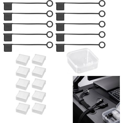 10 Bouchons Anti-Poussière Noirs pour Embouts USB-C et USB-A avec Boîte de Rangement En Silicone Pour Protéger les Câbles de Charge et Données Entretien Câble Accessoire (1/5)