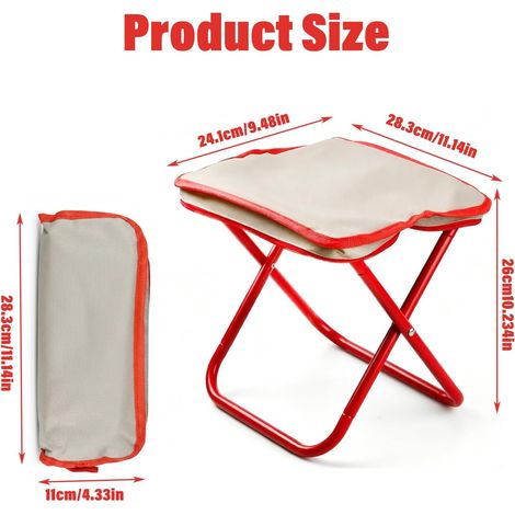 Tabouret de Camping Pliant, Mini Chaise Pliante Portable, Siège de Camping Portable pour Jardin, Tabouret de Pêche Pliant Léger pour Voyage, Randonnée, Barbecue (Rouge) (1/4)