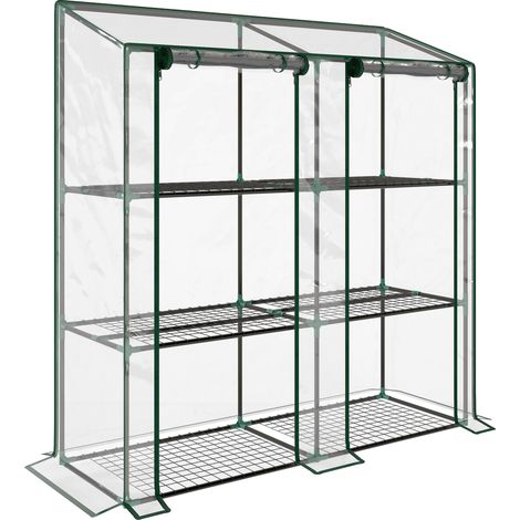 Mini serre à 3 niveaux, couverture en plastique, 2 portes enroulables, 6 étagères, dimensions : 143 x 46 x 141/151 cm (L x l x H) (1/5)