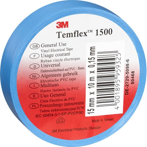 3M Deutschland Vinyl Elektro-Isolierband 19 mm x 25 m, blau TemFlex 1500 19x25bl