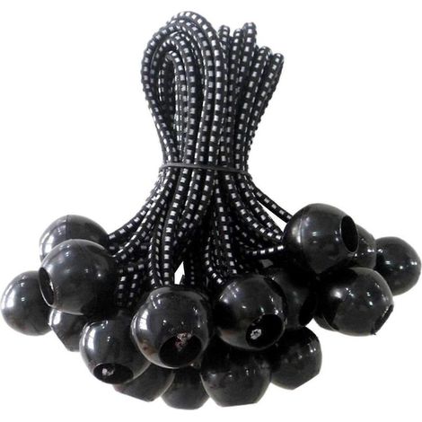 Lot de 10 sangles élastiques à boule résistantes pour bâche ou tente (blanches et noires). (1/5)