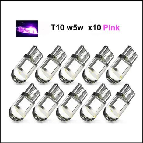 10 luces moradas, T10 w5w rosa LED con 1 chip LED COB 12 V CC 10 paquetes morados