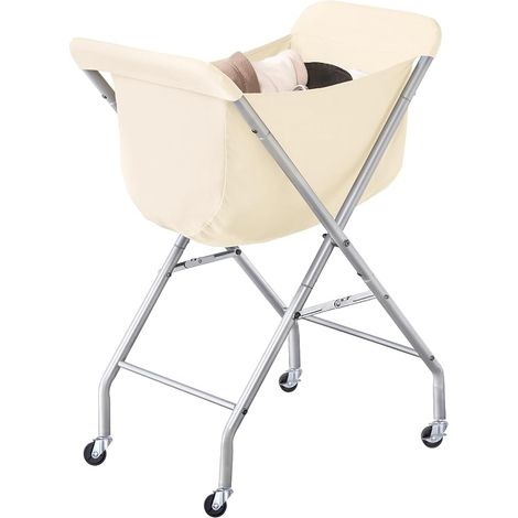 Laundry Basket with Raised Wheels, Laundry Trolley 52 L Cream (1/5)