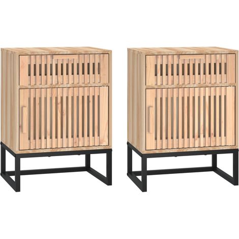 Set 2 comodini con cassetto e vano con anta 40 x 30 x 55,5 cm derivati del legno e ferro DEC034762