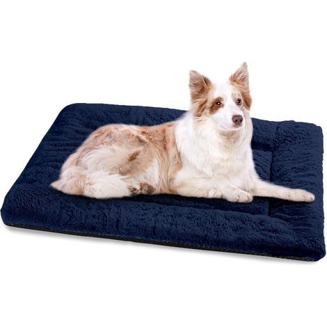 Panier Chien, Tapis Chien Grande Taille, 106x71 cm Matelas pour Chiens Lavable Super Doux Dog Bed Imperméable avec Dessous Antidérapant, Bleu Marine (1/5)