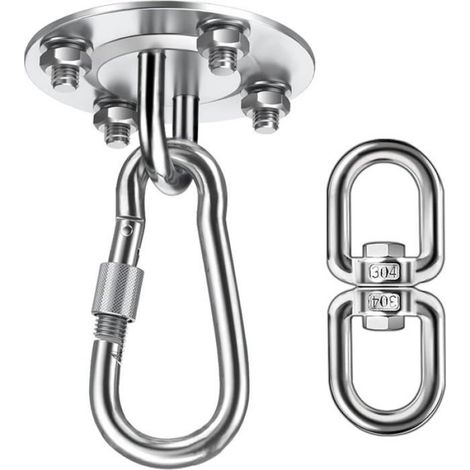 Crochet de Plafond Lourds 400 kg Capacité,360 ° Rotation Acier Inoxydable Crochet Hamac Suspension kit,Ronde Support de Plafond (1/4)