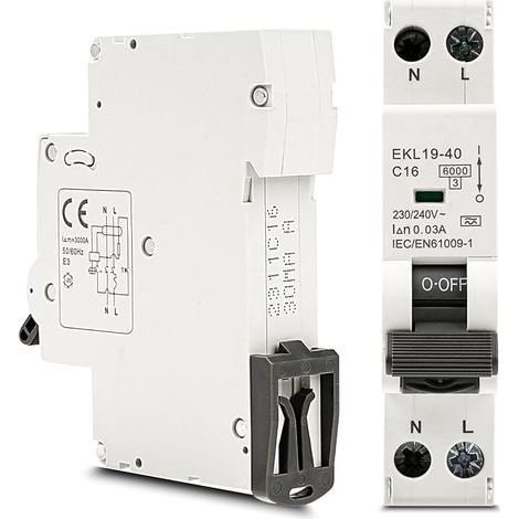 Disjoncteur Différentiel 30 mA 16A 230VCA RCCB Disjoncteurs Électriques Interrupteur Differentiel Type A 1P+N 18 (EKL19-40) (1/5)