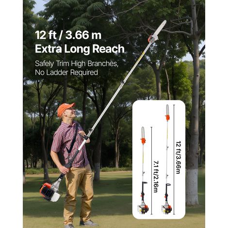 Élagueuse Thermique sur Perche 2 Temps 43 cc, Élagueuse sans Fil Essence, avec Tête Rotative, Perche Extensible 2,16-3,66 m, Guide-… (1/5)