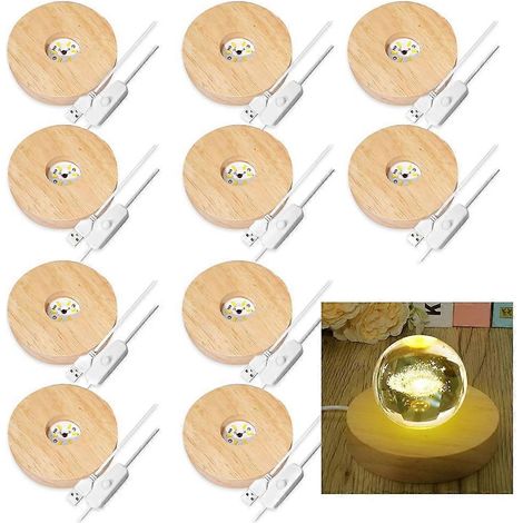 Lot de 10 socles lumineux ronds en bois pour présentoirs LED (1/5)
