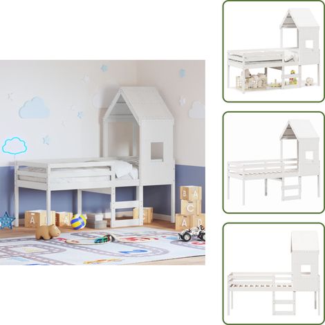Cama de niños - vidaXL Cama alta con techo blanca madera maciza pino blanca 90x200 cm - Cama de pino