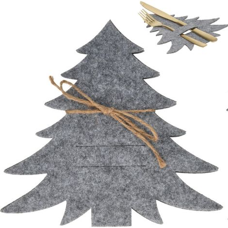 Estuche para cubiertos gris con diseño de árbol de Navidad, 4 unidades.
