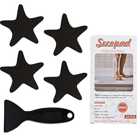 Lot de 24 autocollants antidérapants pour baignoire avec grattoir de qualité supérieure (noir) (1/4)