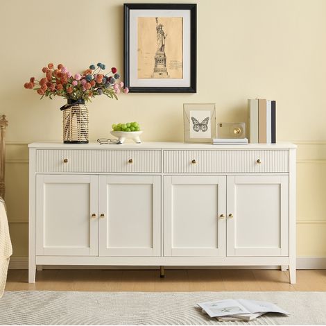 Aparador con 2 cajones y 4 puertas, 160 x 40 x 82 cm, blanco, MDF OKMYHOME (1/5)
