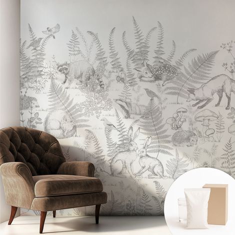 Papier peint intissé décoratif pour salon chambre et cuisine Facile à poser avec colle Animaux de la forêt 250x250 cm (1/5)