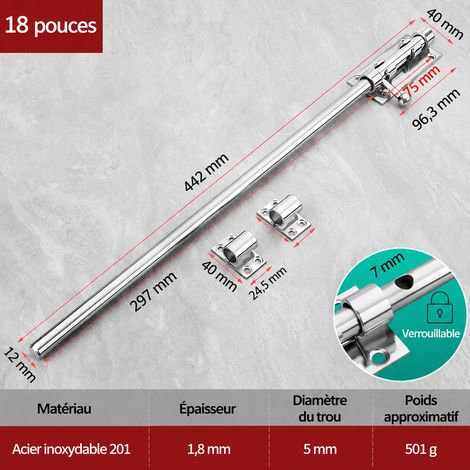 Verrou de porte 18 pouces en acier inoxydable 201 avec trou pour cadenas tige 12 mm 201 18 12 510 g – Livraison gratuite