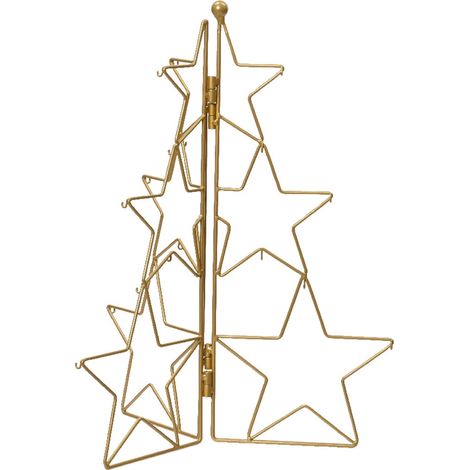 Supporto a forma di Albero con stelle per palline di Natale in ferro color oro da 40 cm