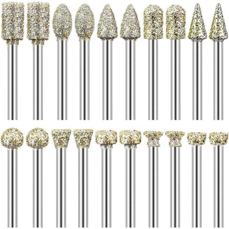 Fraise Diamant, Lot de 20 Fraises Diamantées Tige 1/8" Compatible avec Dremel pour Sculpture Gravure Meulage Polissage de Pierre, Roche, Verre, Céramique