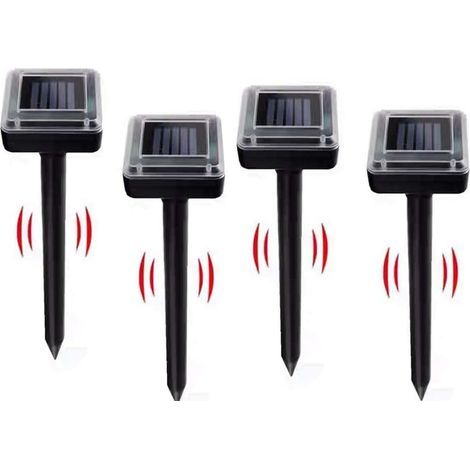4 x Repelente solar para topos, repelente solar para ratones, repelente solar para serpientes, repelente solar ultrasónico para topos, repelente solar inteligente para topos, para césped, jardín, plag (1/5)