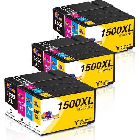 1500XL Cartouches d'encre pour Canon PGI-1500 1500XL pour Canon Maxify MB2150 MB2155 MB2350 MB2000 MB2050 MB2300 MB2750 MB2755 (3xNoir, 3xCyan, 3xMagenta, 3xJaune) Lot de 12