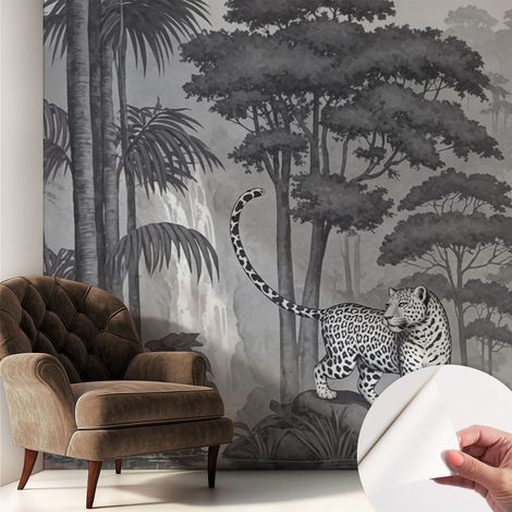Papier peint autocollant décoratif à motifs pour salon chambre et bureau Tapete adhésif pour décoration Jungle tropicale 250x250 cm (1/5)