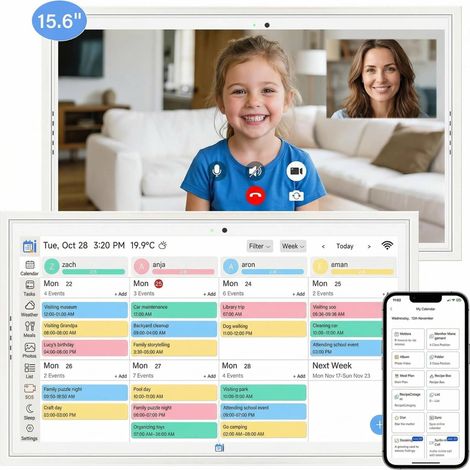 Calendrier Numérique Mural Tactile 15.6" Full HD (32Go) - Organisateur Familial Connecté Wi-Fi avec Planificateur, Appels SOS et Cadre Photo (1/5)
