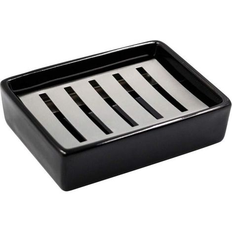 Portasapone in ceramica in acciaio inox 304, a doppia parete, autosvuotante, facile da pulire (nero) (1/4)