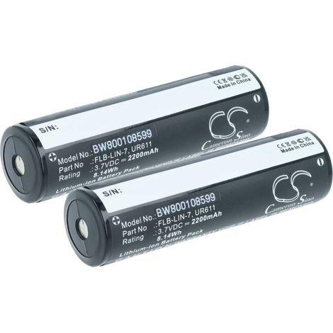 vhbw 2x batteria compatibile con Inova T4 Lights (Old Style), T4 (Old Style) torcia, lampada da elmetto (2200mAh, 3,7V, Li-Ion)