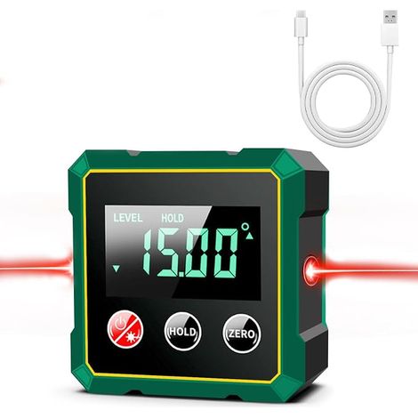 Magnetic Digital Angle Detector with Electronic Laser, Angle Finder Tool, Electronic Level, Digital Inclinometer for Carpentry Woodworking Construction (1/5)