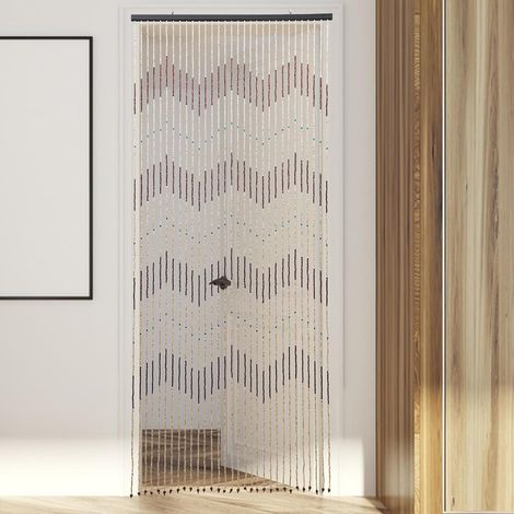 Rideau de porte en perles de bois - Protection contre les mouches - 31 brins - Avec design circulaire - Pour véranda, porte - 220 x 90 cm (1/5)