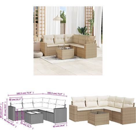 6-tlg. Garten-Sofagarnitur mit Kissen Beige Poly Rattan - Gartenmöbel - Esszimmergarnituren - Lounge Set - Rattan Möbel - Outdoor Sofa - Home & Living (1/3)