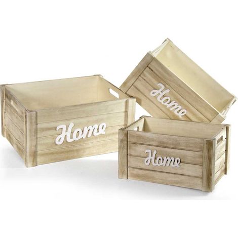 SET 3 CASSETTE DECORATIVE DESIGN HOME 3 DIMENSIONI IN LEGNO NATURALE (1/2)