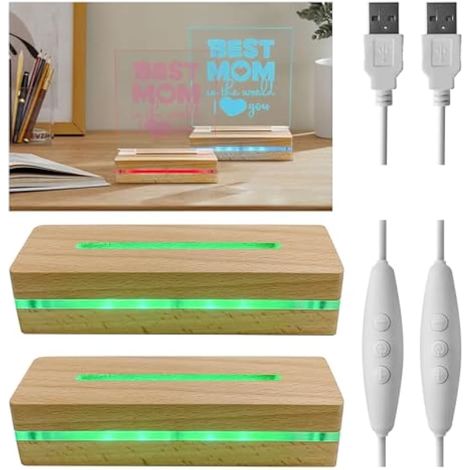 Socle d'affichage LED rectangulaire de 15 cm en bois, Base d'affichage LED, Support de base en bois éclairé pour plaque acrylique de 5 mm (1/5)