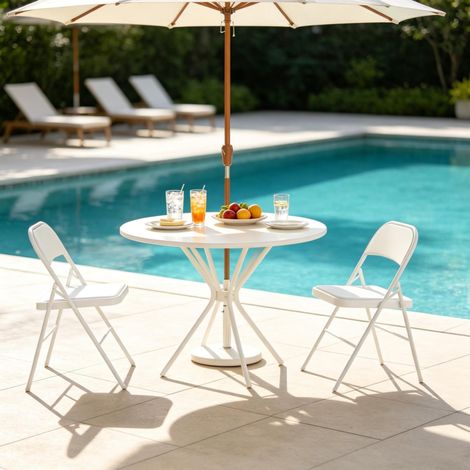 Set mit 2 Klappstühlen 45 x 46 x 78 cm aus weißem Stahl, platzsparend – MEUBLIV (1/5)