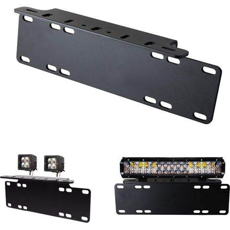 15 Pouces Support de Plaque d'immatriculation Voiture, Aluminium noir, support de barre d'éclairage led, feux de travaille, fixation, pour offroad Voiture camions 4x4 (1/5)